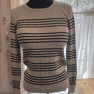 George Ribbed Black and Gray Striped Sweater Size M